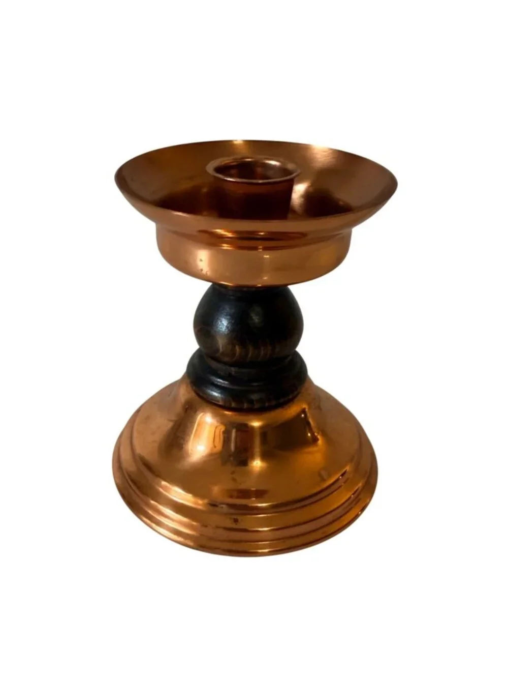 Coppercraft Guild Copper Wood Candlestick Holder Vintage Taper Candle Rustic MCM